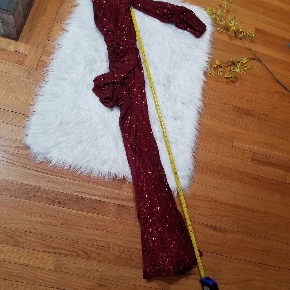 FAERIESTY Sequin Maxi Dress Burgundy Size S. Elegant Burgundy Sequin Gown - Picture 15 of 16